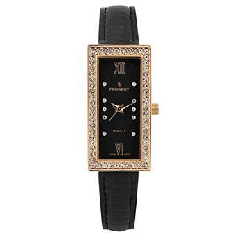 Peugeot Womens 35mm x 20mm Rectangular Crystal Bezel Watch with Glossy Leather Strap