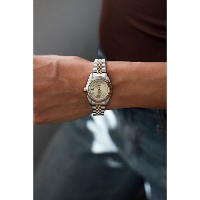 Peugeot Women Round 26mm Fluted Bezel Steel Bracelet Watch with Date Window