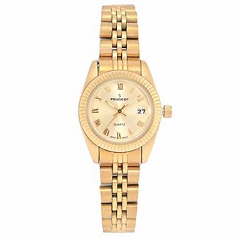 Peugeot Women Round 26mm Fluted Bezel Steel Bracelet Watch with Date Window