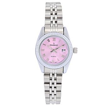 Peugeot Women Round 26mm Fluted Bezel Steel Bracelet Watch with Date Window