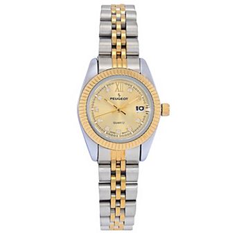 Peugeot Women Round 26mm Fluted Bezel Steel Bracelet Watch with Date Window