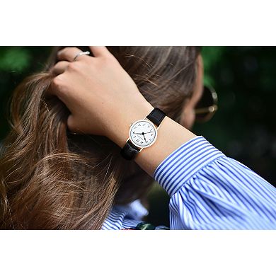 Peugeot Womens Small Face Round Easy Read Minimalist Leather Strap Watch