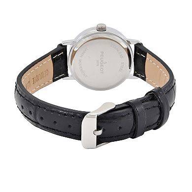 Peugeot Womens Small Face Round Easy Read Minimalist Leather Strap Watch