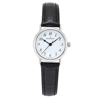 Peugeot Womens Small Face Round Easy Read Minimalist Leather Strap Watch