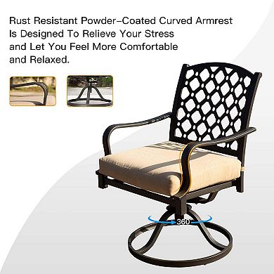 7-Piece Outdoor Patio Dining Set with Metal Table, Swivel Chairs & Cushions