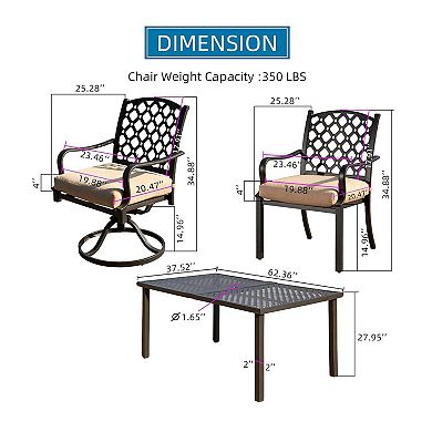 7-Piece Outdoor Patio Dining Set with Metal Table, Swivel Chairs & Cushions