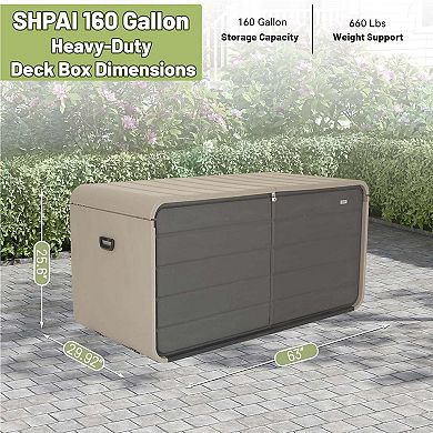 160 Gallon Lockable Resin Deck Box-Waterproof Heavy-Duty Outdoor Storage