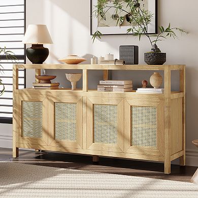 Rattan Buffet Storage Cabinet, Sideboard with 3-Adjustable Shelves for Living Room