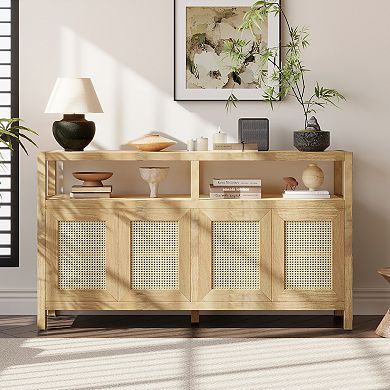 Rattan Buffet Storage Cabinet, Sideboard with 3-Adjustable Shelves for Living Room