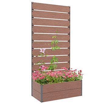 Raised Garden Bed with Trellis, Wooden Outdoor Planter Box