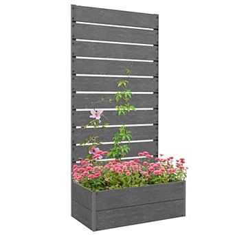 Raised Garden Bed with Trellis, Wooden Outdoor Planter Box