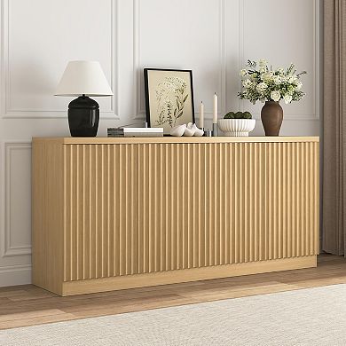 Buffet Cabinet with Storage, Sideboard Cabinet with 4 Doors & Shelves for Living Room, Natural