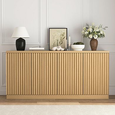 Buffet Cabinet with Storage, Sideboard Cabinet with 4 Doors & Shelves for Living Room, Natural