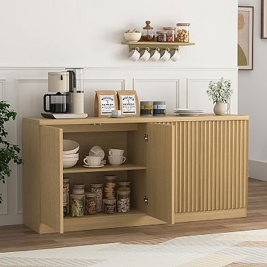 Buffet Cabinet with Storage, Sideboard Cabinet with 4 Doors & Shelves for Living Room, Natural