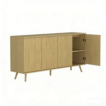 Sideboard Buffet Cabinet with Adjustable Shelves and 4 Doors for Living Room, Kitchen, Natural