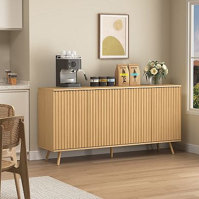 Sideboard Buffet Cabinet with Adjustable Shelves and 4 Doors for Living Room, Kitchen, Natural