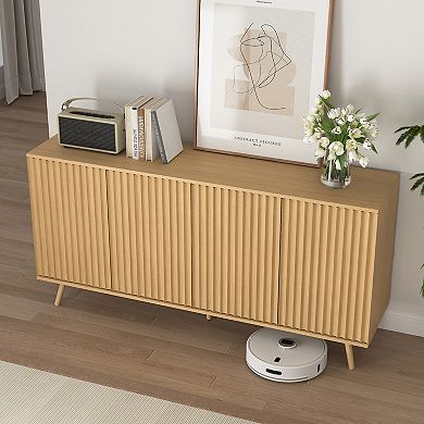 Sideboard Buffet Cabinet with Adjustable Shelves and 4 Doors for Living Room, Kitchen, Natural