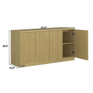Sideboard Buffet Cabinet with Adjustable Shelves and 4 Doors for Living Room, Kitchen, Natural