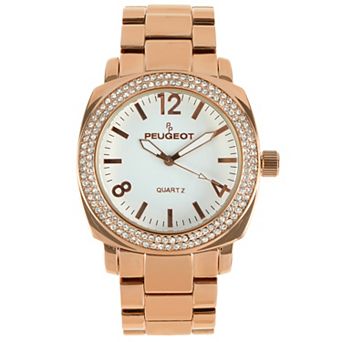 Peugeot Womens 40mm Boyfriend Bracelet Watch with Double Row Crystal Bezel