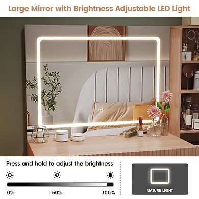 Vabches 36 Inch LED Makeup Vanity Desk with Mirror, Charging Station, Storage & Bedroom Vanity Table