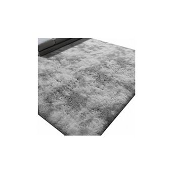 5x8 Shag Area Rug Soft Fluffy Tie-Dye Grey Carpet for Bedroom or Living Room
