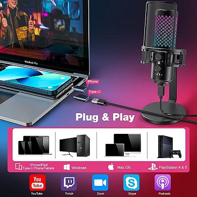 Gaming USB RGB Microphone BKD-12a and 19inch gooseneck Flexible Microphone arm Stand H19