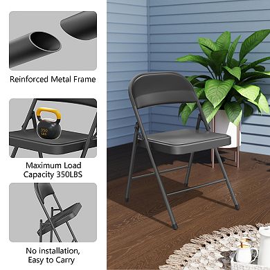 PATIOEASY 2 Folding Chairs Metal Frame Weather Resistant Outdoor Folding Chairs for Patio