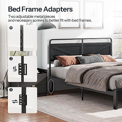 Wooden Panel Headboard with Metal Frame, Height Adjustable, Bed Frame Adapter
