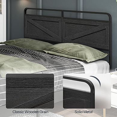 Wooden Panel Headboard with Metal Frame, Height Adjustable, Bed Frame Adapter