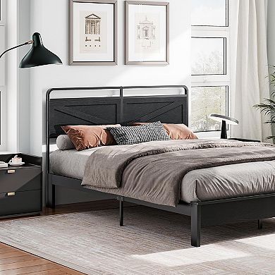 Wooden Panel Headboard with Metal Frame, Height Adjustable, Bed Frame Adapter