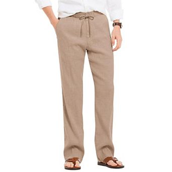COOFANDY Men Casual Linen Pants Summer Beach Lightweight Elastic Waist Drawstring Loose Trousers