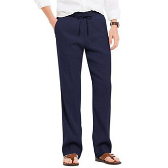 COOFANDY Men Casual Linen Pants Summer Beach Lightweight Elastic Waist Drawstring Loose Trousers