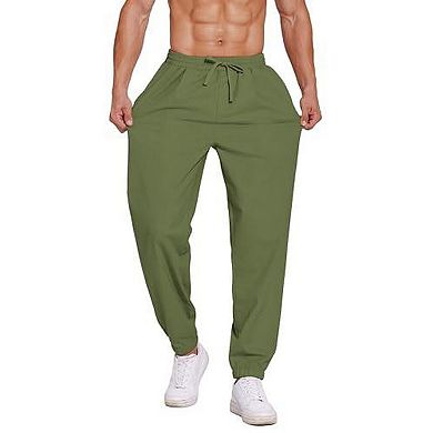 COOFANDY Men's Linen Casual Pants Lightweight Jogger Elastic Waist Drawstring Yoga Beach Pants