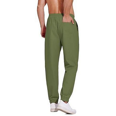 COOFANDY Men's Linen Casual Pants Lightweight Jogger Elastic Waist Drawstring Yoga Beach Pants