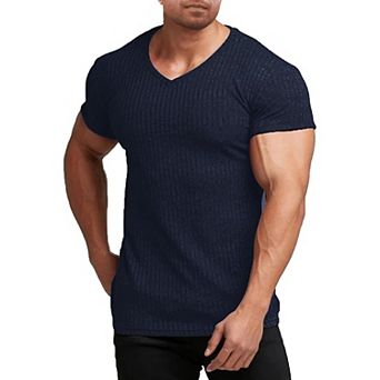 COOFANDY Men's Muscle T Shirts Stretch Short Sleeve V Neck Bodybuilding Workout Tee Shirts