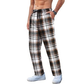 COOFANDY Men's Plaid Casual Pants Cotton Flannel Pajama Pants Drawstring Checkered Lounge Sweatpant