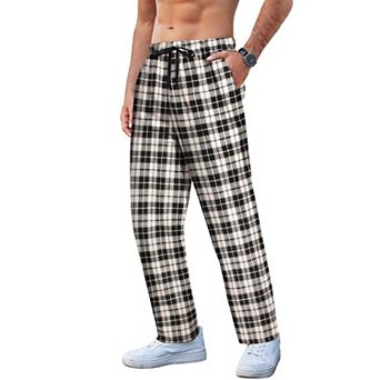COOFANDY Men's Plaid Casual Pants Cotton Flannel Pajama Pants Drawstring Checkered Lounge Sweatpant
