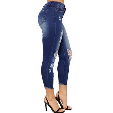 Women's Casual Skinny Ripped Jeans Stretch Distressed Destroyed Denim Pants