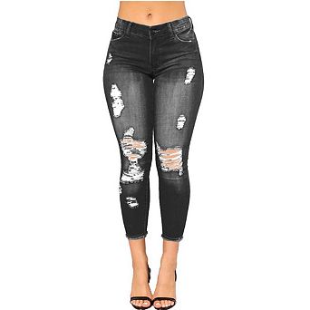 Women's Casual Skinny Ripped Jeans Stretch Distressed Destroyed Denim Pants