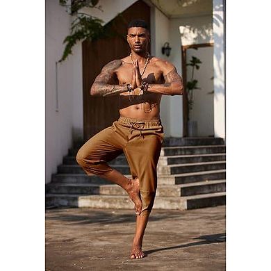 COOFANDY Men's Linen Harem Capri Pants Lightweight Loose 3/4 Shorts Drawstring Trousers Pants