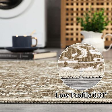 Vintage Floral Rug Washable Rug，Non Slip，TPR Rubber Backing, Low Pile