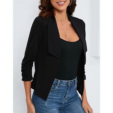 Women's Cropped Blazers Open Front Lightweight Cardigan Casual Work Office Suit Blazer Jackets