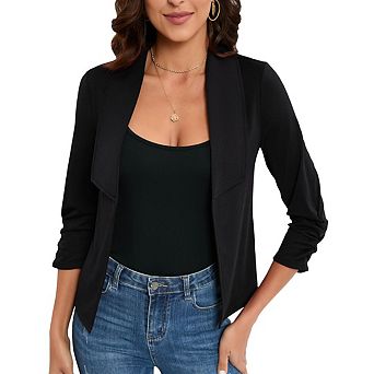 Women's Cropped Blazers Open Front Lightweight Cardigan Casual Work Office Suit Blazer Jackets