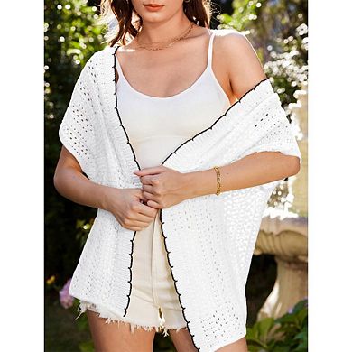 Women's Plus Size Open Front Cardigan Sweater Half Sleeve Lightweight Causl Crop Solid Knit Shrug