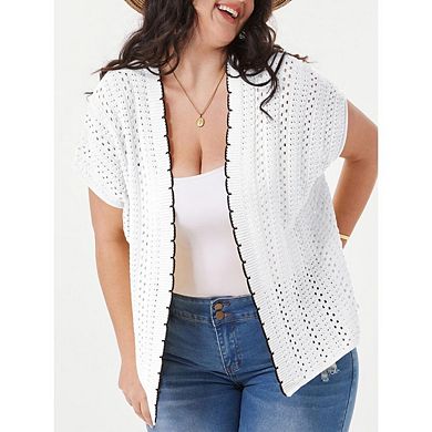 Women's Plus Size Open Front Cardigan Sweater Half Sleeve Lightweight Causl Crop Solid Knit Shrug