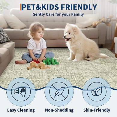 ANIXOL Modern Solid Washable Pearl Velvet Area Rug