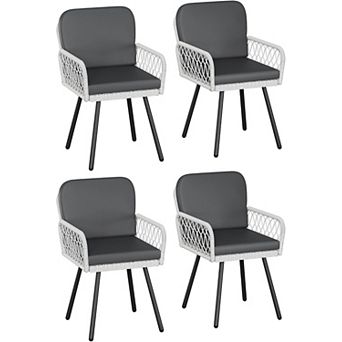 Set of 4 Patio Dining Chairs with Rattan & Metal Frame for Deck & Garden