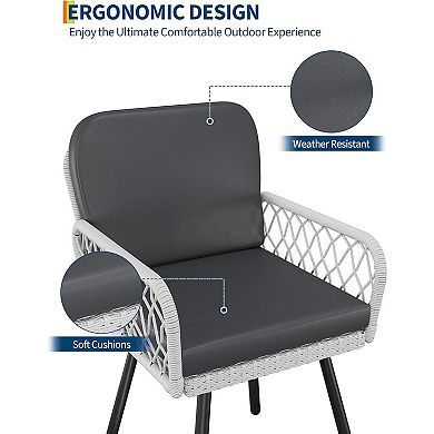 Set of 4 Patio Dining Chairs with Rattan & Metal Frame for Deck & Garden