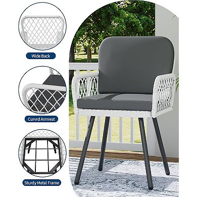 Set of 4 Patio Dining Chairs with Rattan & Metal Frame for Deck & Garden