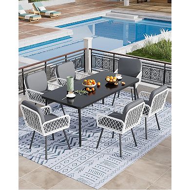 Set of 4 Patio Dining Chairs with Rattan & Metal Frame for Deck & Garden